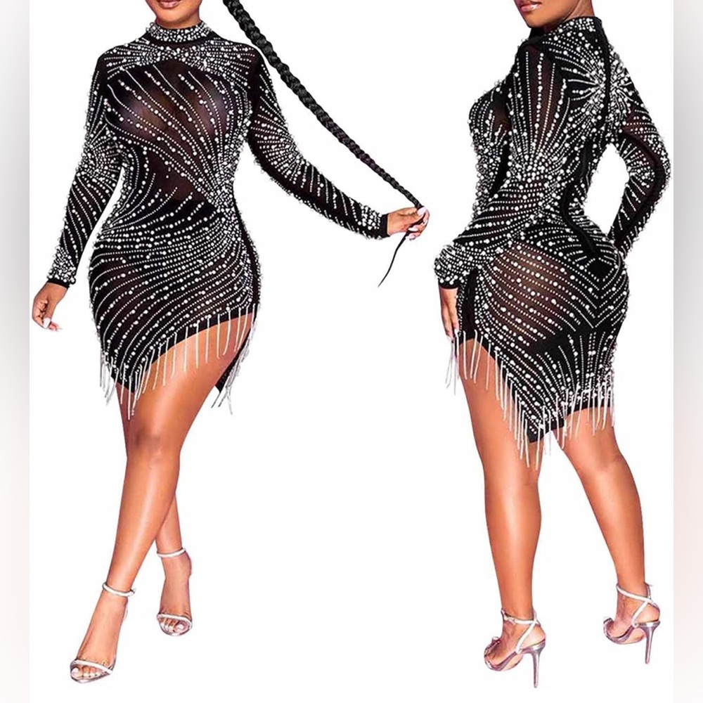 Mesh Detailed Slit Cocktail Dress